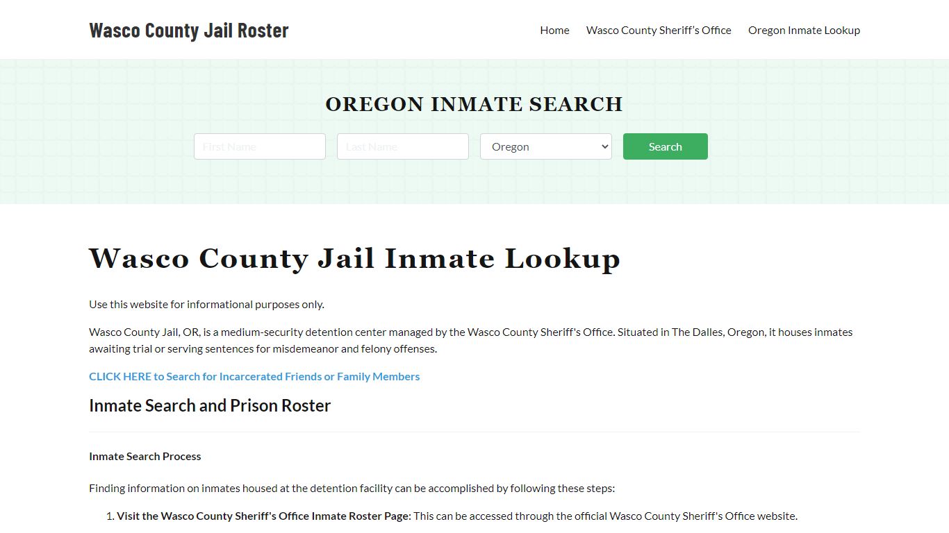 Wasco County Jail Roster Lookup, OR, Inmate Search