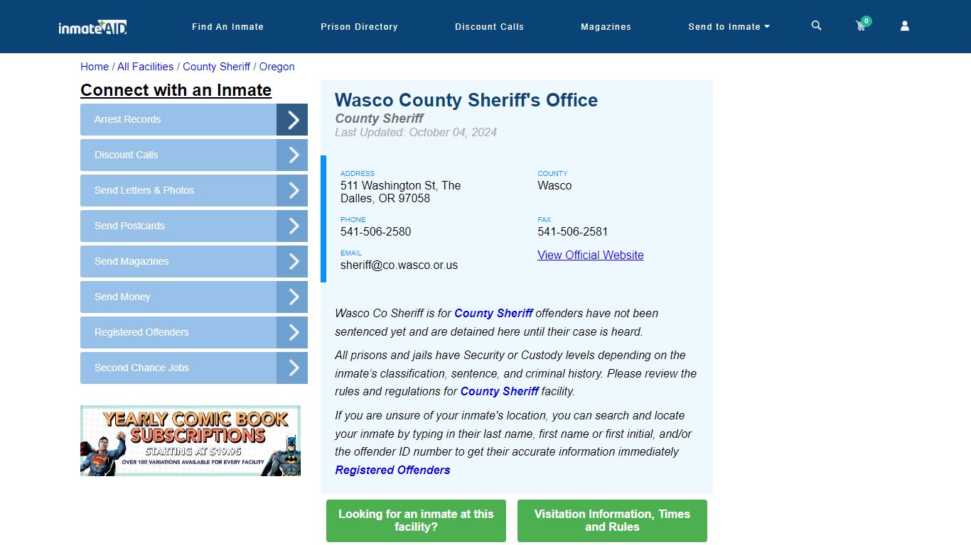 Wasco County Sheriff's Office & Arrest Search - InmateAid