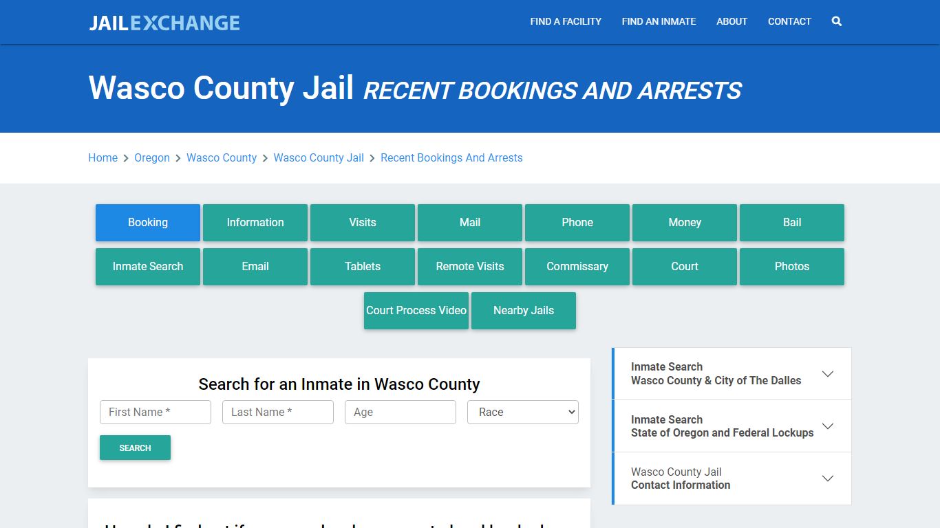 Wasco County Jail Recent Bookings And Arrests - Jail Exchange