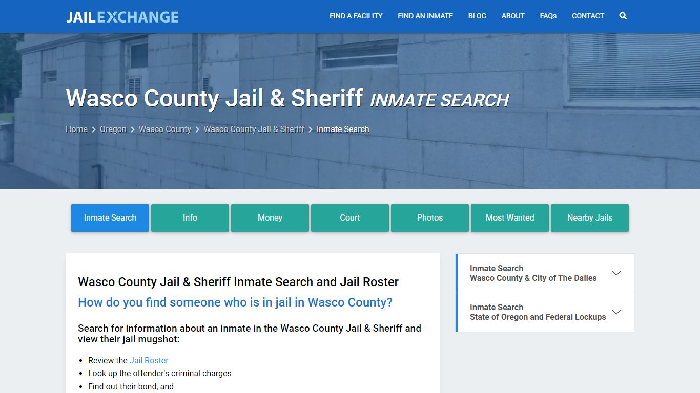 Inmate Search: Roster & Mugshots - Wasco County Jail & Sheriff, OR