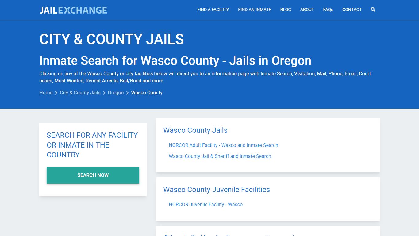 Inmate Search for Wasco County | Jails in Oregon - Jail Exchange