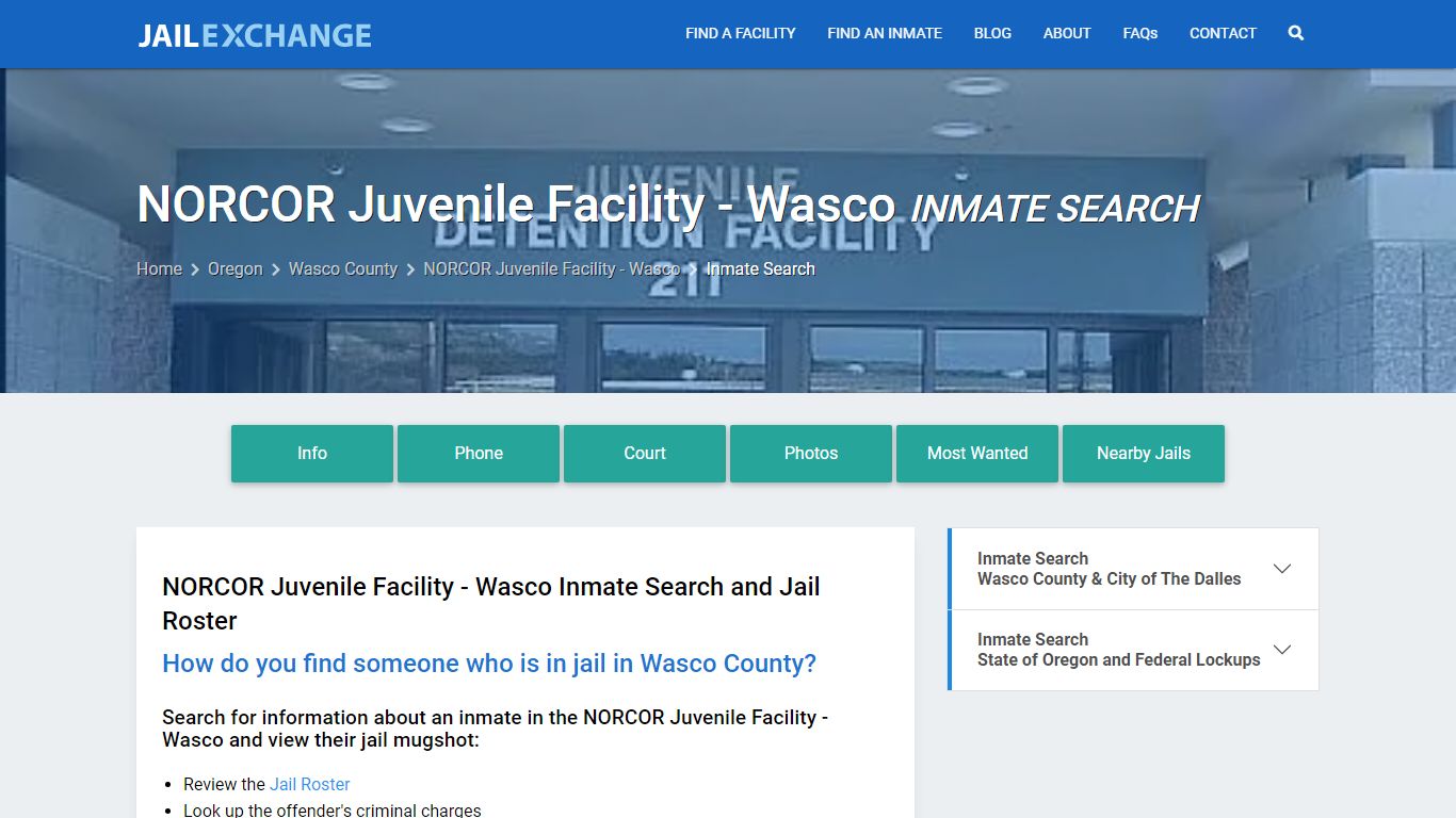 Inmate Search & Mugshots - NORCOR Juvenile Facility - Wasco, OR